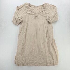 JW Anderson X Uniqlo Dress Womens Large Beige Linen V Neck Shift Puff Sleeve